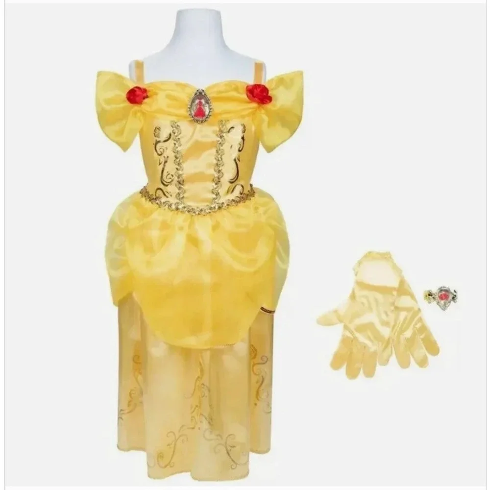 Disney Belle Beauty and the Beast Costume Girls Size 4-6X Yellow Dress Set NWT